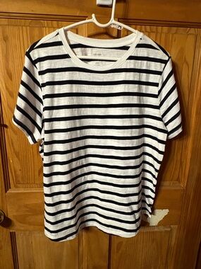 Sonoma White and Black Striped Short Sleeve Tee